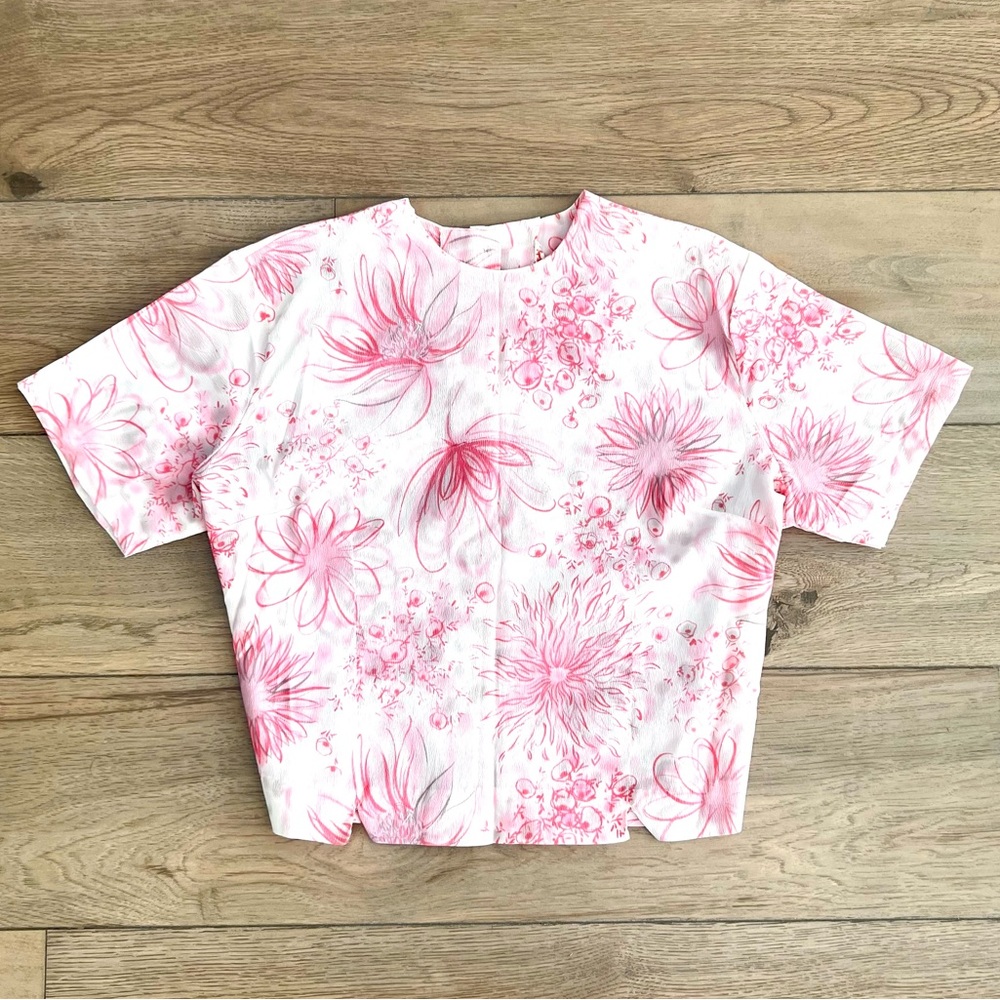 Vintage 70s Pink and White Floral Blouse
